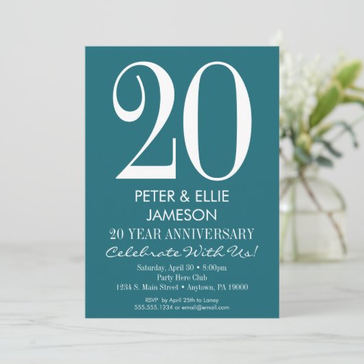 Turfblauw Turquoise Moderne Jubileum Uitnodigingen (Staand voorkant)