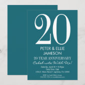 Turfblauw Turquoise Moderne Jubileum Uitnodigingen (Voorkant / Achterkant)