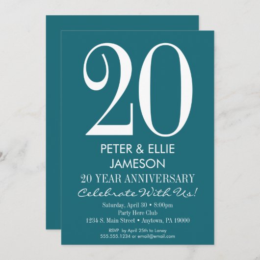 Turfblauw Turquoise Moderne Jubileum Uitnodigingen (Voorkant / Achterkant)