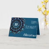 Turfblauw verjaardag aangepaste naam Mandala-ontwe Kaart (Gele Bloem)