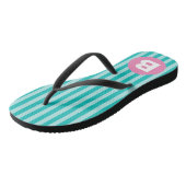 Turfblauw Verticaal Gestreept Roze Cirkel Monogram Teenslippers (Schuin)