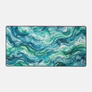 Turfblauw Waterverf Abstract Patroon Bureaumat