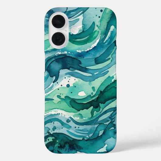 Turfblauw Waterverf Abstract Patroon Case-Mate iPhone Case (Achterkant)