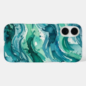 Turfblauw Waterverf Abstract Patroon Case-Mate iPhone Case (Achterkant (horizontaal))