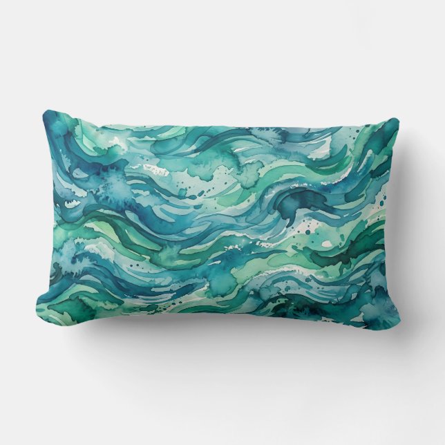 Turfblauw Waterverf Abstract Patroon Kussen (Voorkant)