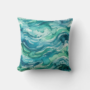Turfblauw Waterverf Abstract Patroon Kussen