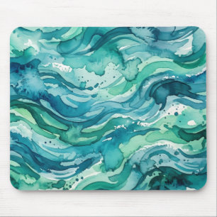 Turfblauw Waterverf Abstract Patroon Muismat