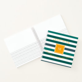 Turfblauw Witte Gestreepte Monogram Gastenboek voo Notitieboek