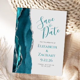 Turfblauw Zilver Agate Grijs Save the Date Aankondigingskaart