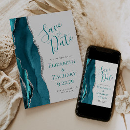 Turfblauw Zilveren Agaten Grijze Save the Date Kaa