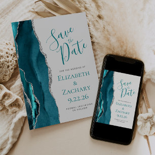Turfblauw Zilveren Agaten Grijze Save the Date Kaa