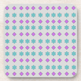 Turfblauwe Bloemen en Magenta Diamanten op Grijs Bier Onderzetter