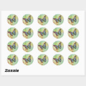 Turfblauwe en paarse vlinder ronde sticker (Vel)