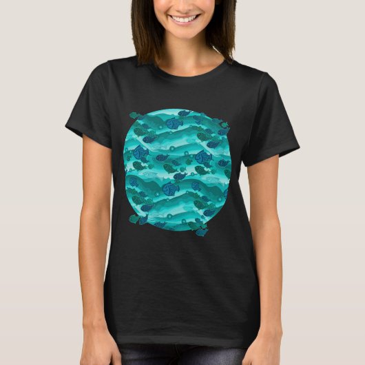 Turfblauwe Golf Vis Patroon T-shirt (Voorkant)