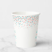 Turfblauwe koraalconfetti bruiloft eigen naam papi papieren bekers (Links)