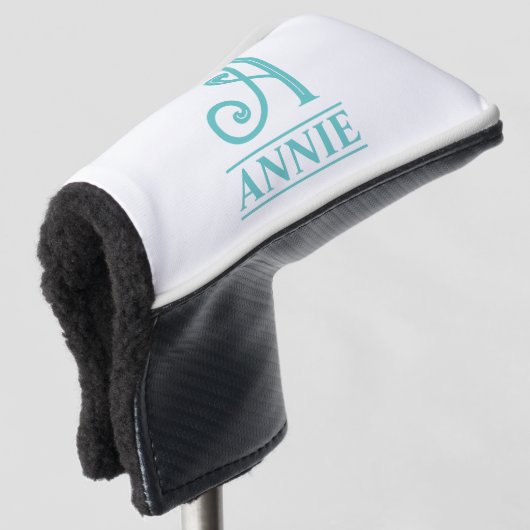 Turfblauwe Monogram Putter Headcover (3/4 voorkant)