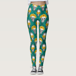 Turfblauwe Schedels en Zonnebloem Serie Design 10 Leggings