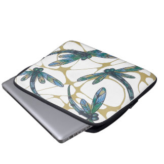 Turfblauwe & Smaragdgroene Libellen op Retro Gele  Laptop Sleeve