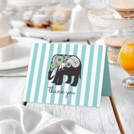Turfblauwe Streep Paisley Olifant Bedankkaart