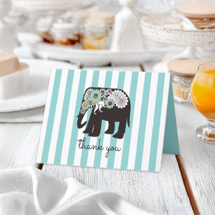 Turfblauwe Streep Paisley Olifant Bedankkaart
