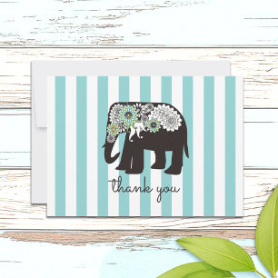 Turfblauwe Streep Paisley Olifant Bedankkaartjes Bedankkaart