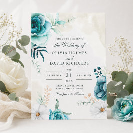 Turfblauwe Wilde Bloem Huwelijksuitnodiging | Boho Kaart