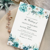 Turfblauwe Wilde Bloemen Bruiloft | Crème Boho Blo Kaart