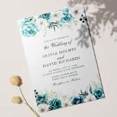 Turfblauwe Wilde Bloemen Bruiloft | Crème Boho Blo Kaart