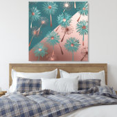 Turfblomen in turquoise en koper canvas afdruk (Insitu (Slaapkamer))