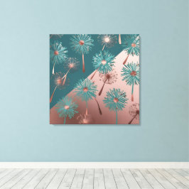 Turfblomen in turquoise en koper canvas afdruk