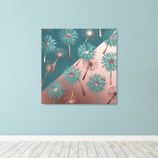 Turfblomen in turquoise en koper canvas afdruk (Insitu (Houten vloer))