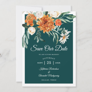 Turfbrand Oranje Elegante Herfst Bloemige Bruiloft Save The Date