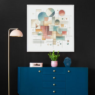 Turfgrijs Blauw Beige Roest Rood Abstract Kunstpat Poster