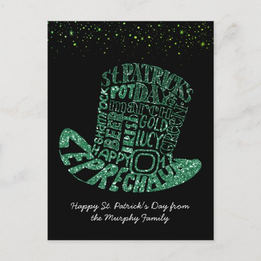 Turfklaver Glitter Dwergmannetje | St. Patrick's D Briefkaart (Voorkant)