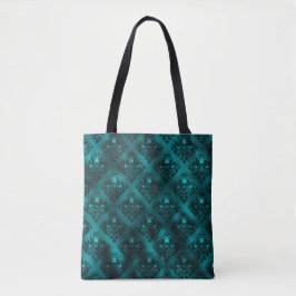Turfkleurige Ombre Glam Glitter Damast Patroon Tote Bag