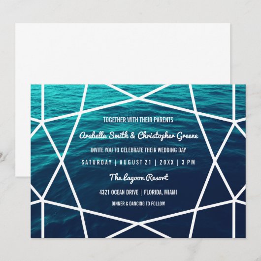 Turfopspringende geometrische trouwuitnodiging kaart (Voorkant / Achterkant)