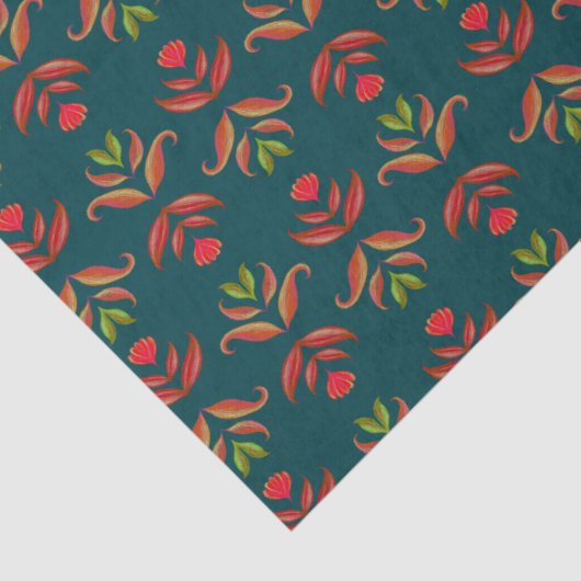 Turfroquoise Volkskunst Bloemendruk Woonaccessoire Tissuepapier (Detail)