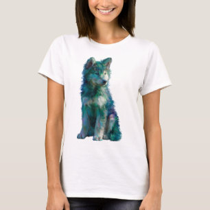 Turfroze Artistieke Husky Wolf Puppy Portret Vrouw T-shirt