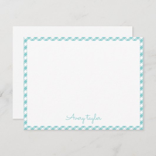 Turfroze geruite patroon gepersonaliseerde briefpa notitiekaartje (Voorkant / Achterkant)