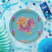 Turfroze Roos Bloem Patroon Papier Feestbord Papieren Bordje (Feest)