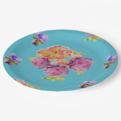 Turfroze Roos Bloem Patroon Papier Feestbord Papieren Bordje (Gekanteld)