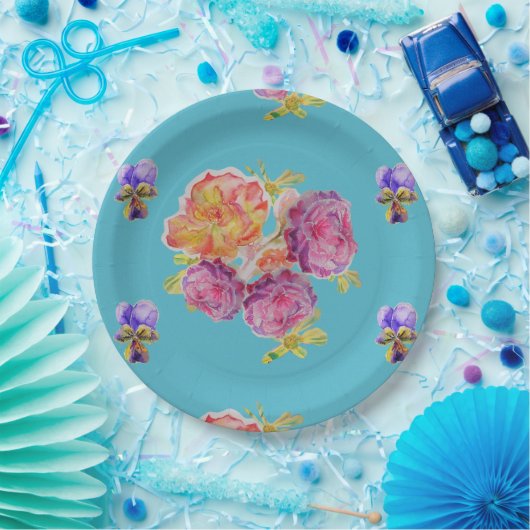 Turfroze Roos Bloempatroon Papieren Feestbord Papieren Bordje (Feest)
