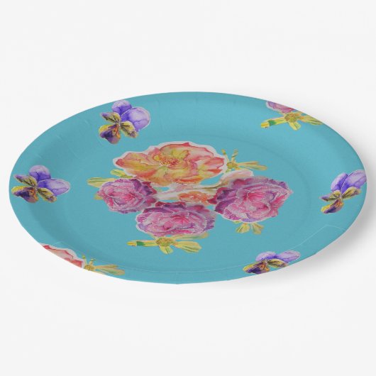 Turfroze Roos Bloempatroon Papieren Feestbord Papieren Bordje (Gekanteld)