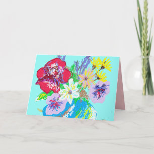 Turfroze roos en madeliefjes bloemen in vaaskaart kaart