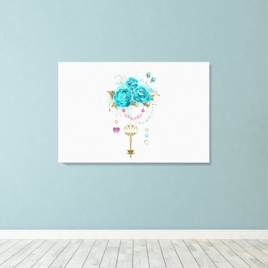 Turfroze Rozen met Sleutels Canvas Afdruk (Insitu (Houten vloer))