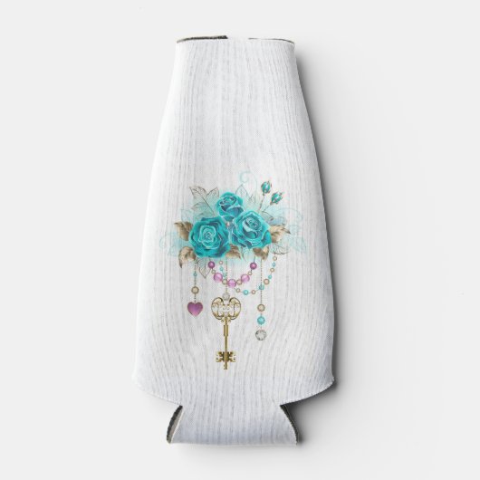 Turfroze rozen met sleutels flesjeskoeler (Voorkant)