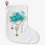 Turfroze rozen met sleutels grote kerstsok (Voorkant)