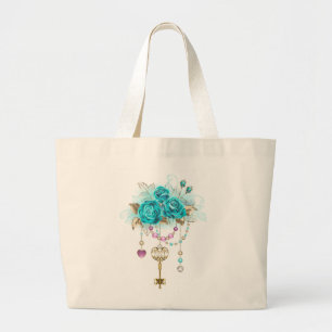 Turfroze rozen met sleutels grote tote bag