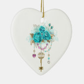 Turfroze rozen met sleutels keramisch ornament (Rechts)