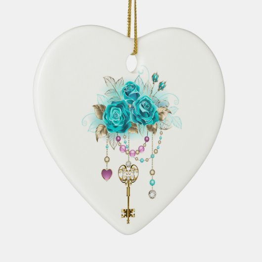 Turfroze rozen met sleutels keramisch ornament (Rechts)